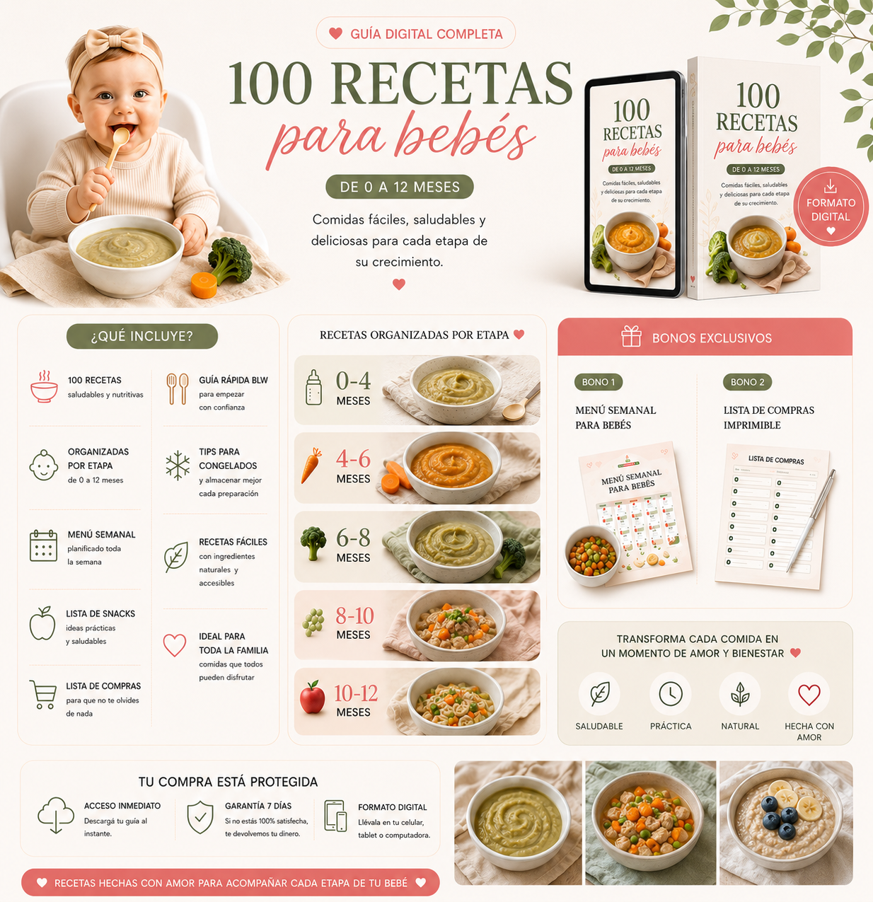 100 Recetas para Bebés de 0 a 12 Meses | Guía Digital Completa